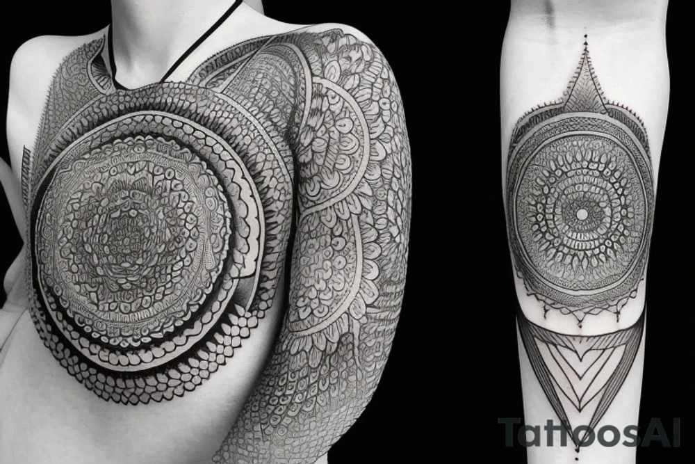 Moon and mandala tattoo idea