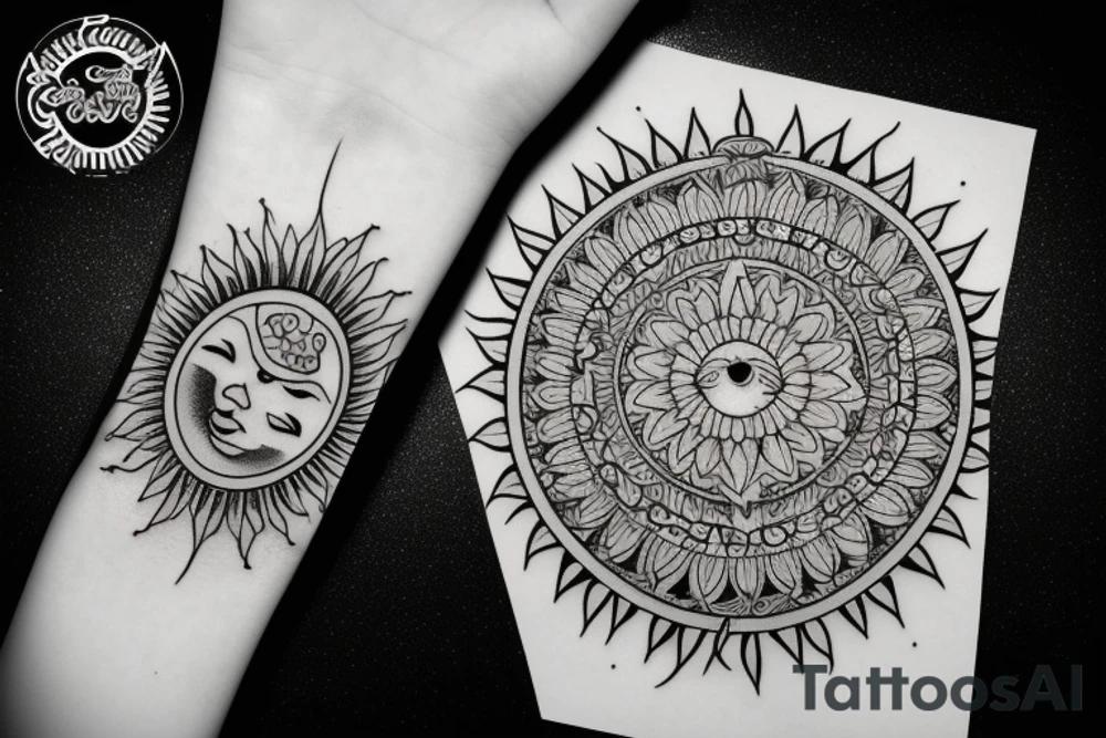 Moon and sun mandala tattoo idea
