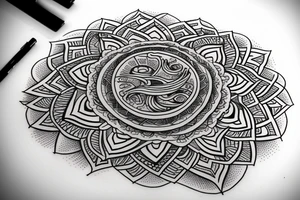 Earth, moon, waves mandala tattoo idea