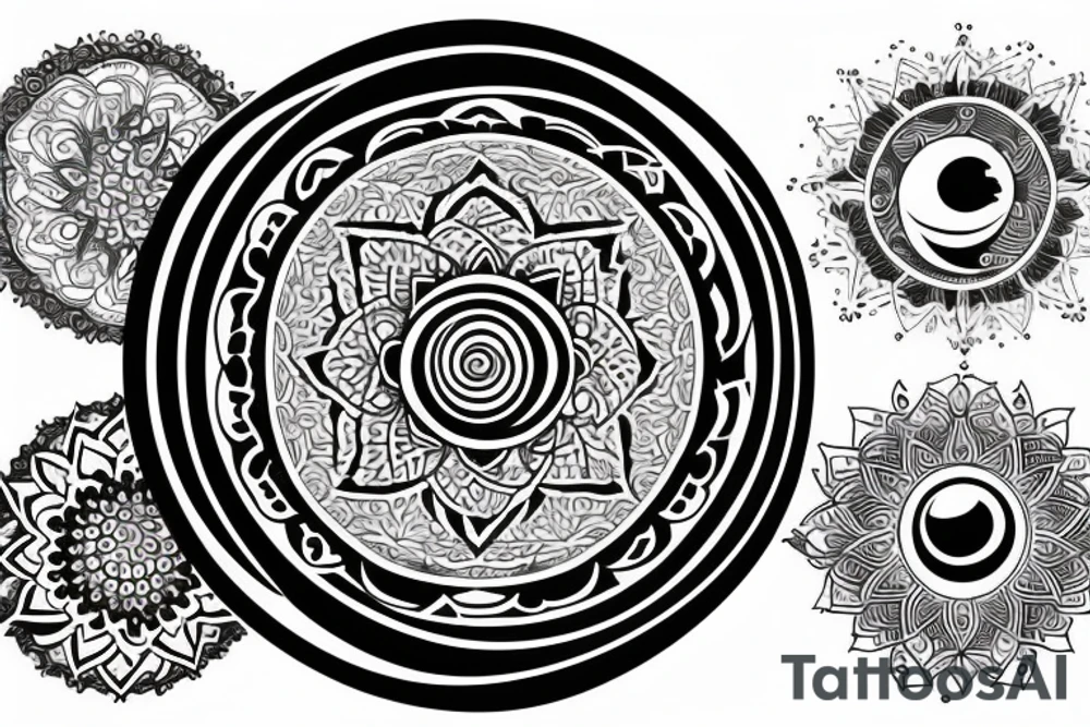 Earth, moon, waves mandala tattoo idea
