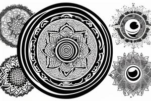 Earth, moon, waves mandala tattoo idea