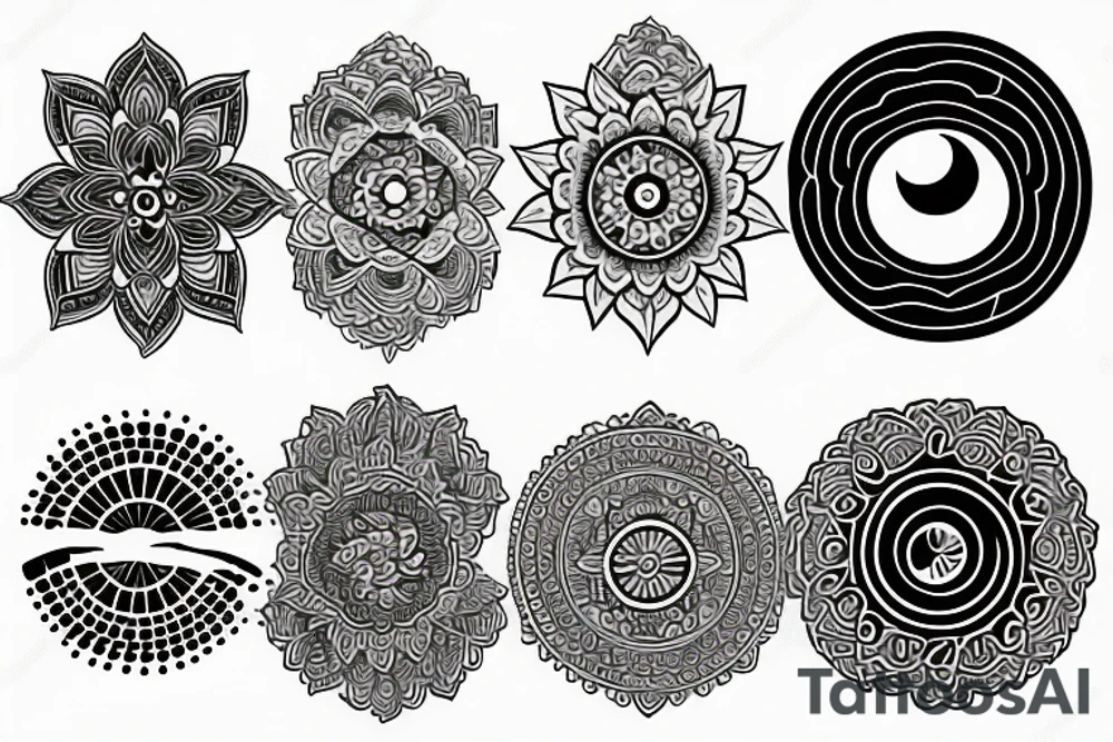 Earth, moon, waves mandala tattoo idea