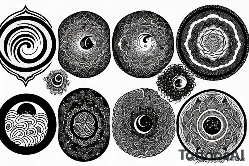 Earth, moon, waves mandala tattoo idea