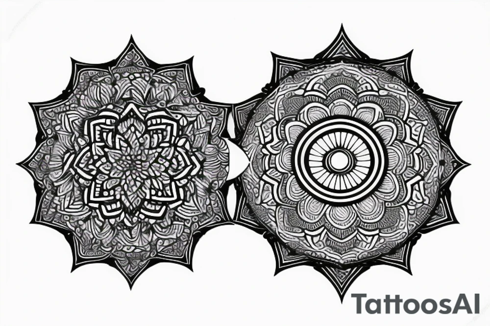 Earth, moon, waves mandala tattoo idea
