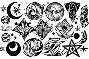 Earth, moon, waves star connection tattoo idea