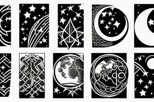 Earth, moon, waves star connection tattoo idea