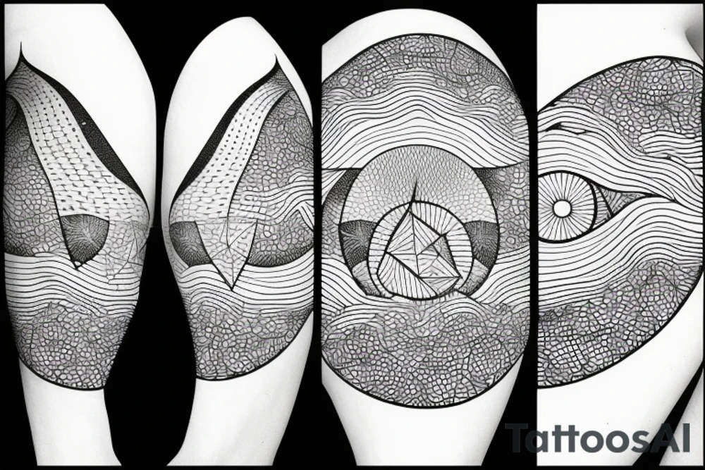 Geometric Earth, moon, waves, star tattoo idea