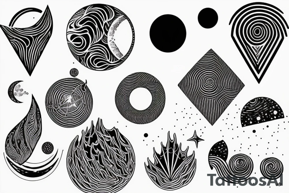 Geometric Earth, moon, waves, star tattoo idea