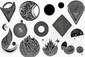 Geometric Earth, moon, waves, star tattoo idea