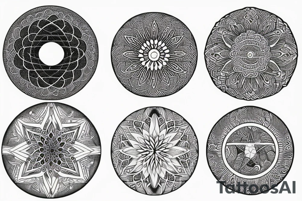 Mandala simple earth, moon, waves, star tattoo idea