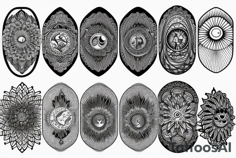 Moon, sun, earth, waves mandala tattoo idea