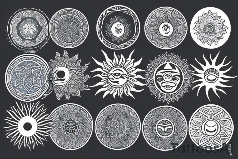 Moon, sun, earth, waves mandala tattoo idea