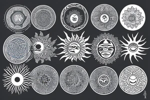 Moon, sun, earth, waves mandala tattoo idea