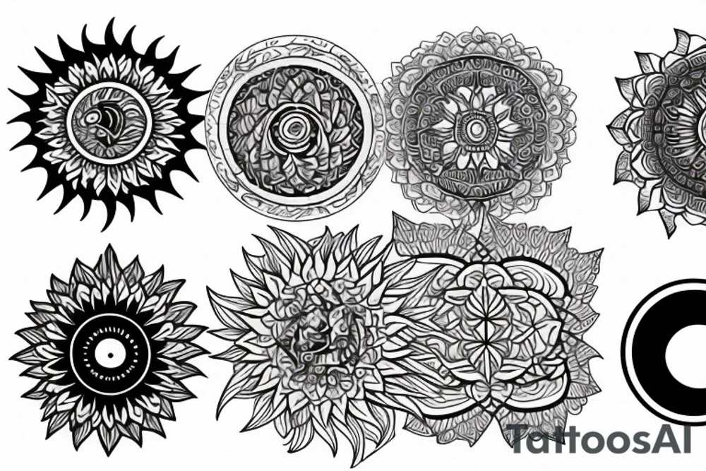 Moon, sun, earth, waves mandala tattoo idea
