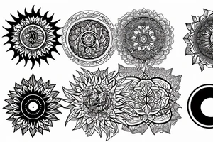 Moon, sun, earth, waves mandala tattoo idea