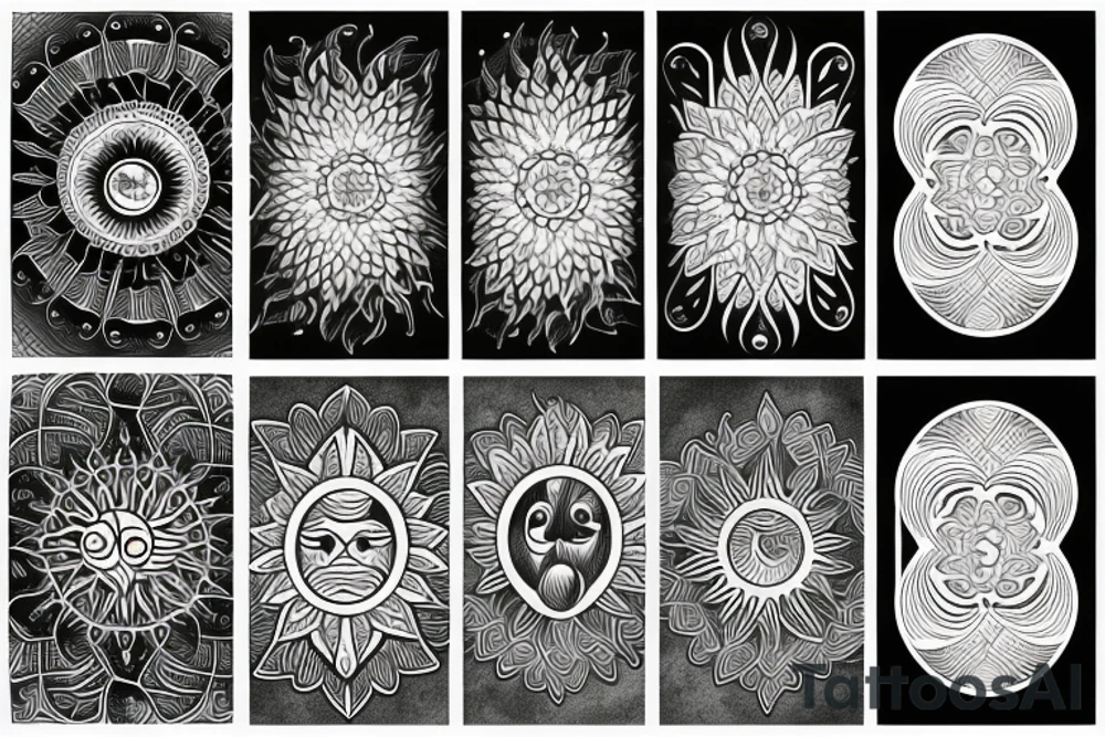 Moon, sun, earth, waves mandala tattoo idea