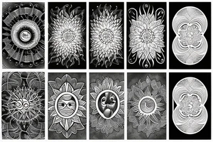 Moon, sun, earth, waves mandala tattoo idea