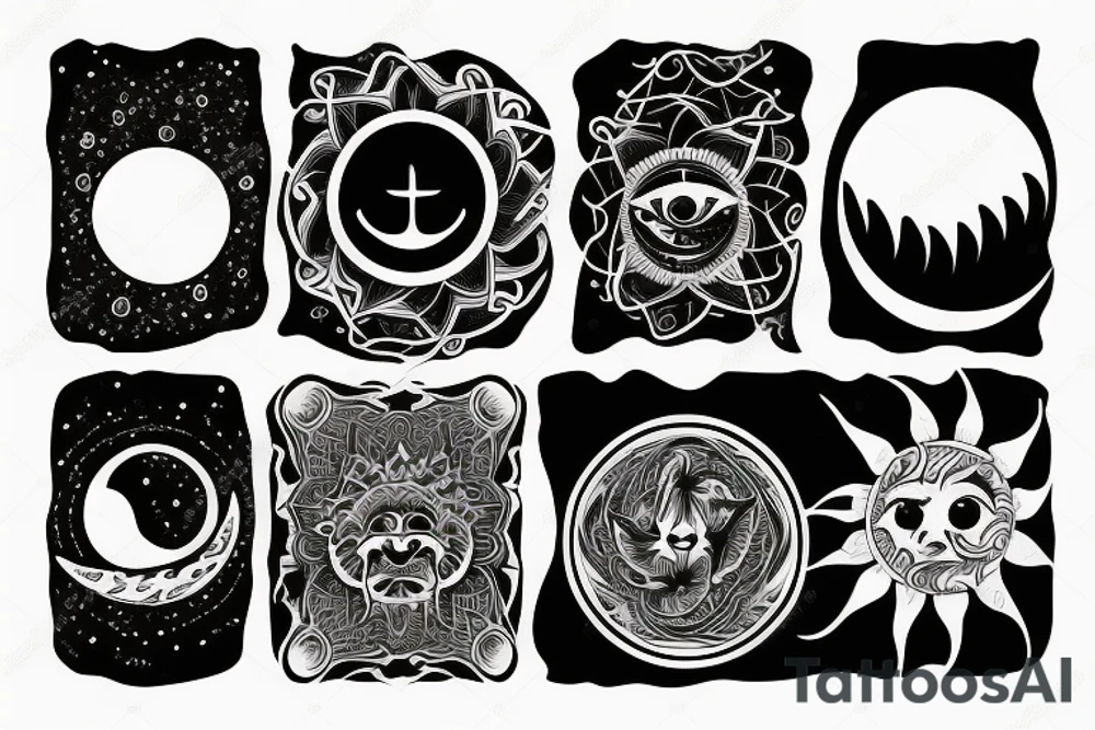 Spiritual moon, sun, waves, earth tattoo idea