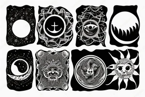 Spiritual moon, sun, waves, earth tattoo idea