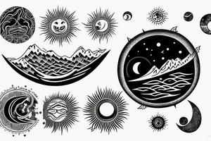 Spiritual moon, sun, waves, earth tattoo idea