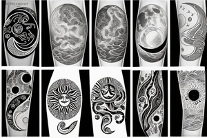 Spiritual moon, sun, waves, earth tattoo idea