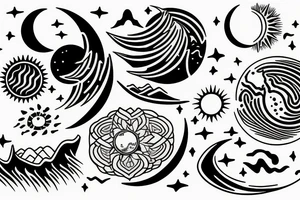 Spiritual moon, sun, waves, earth tattoo idea