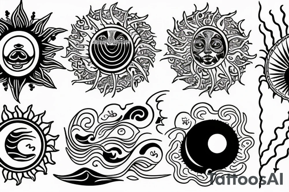 Spiritual moon, sun, waves, earth tattoo idea