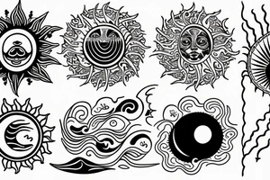 Spiritual moon, sun, waves, earth tattoo idea