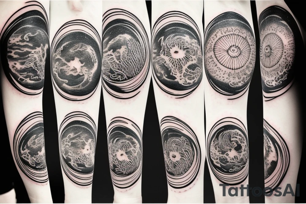 Spiritual moon, sun, waves, earth tattoo idea