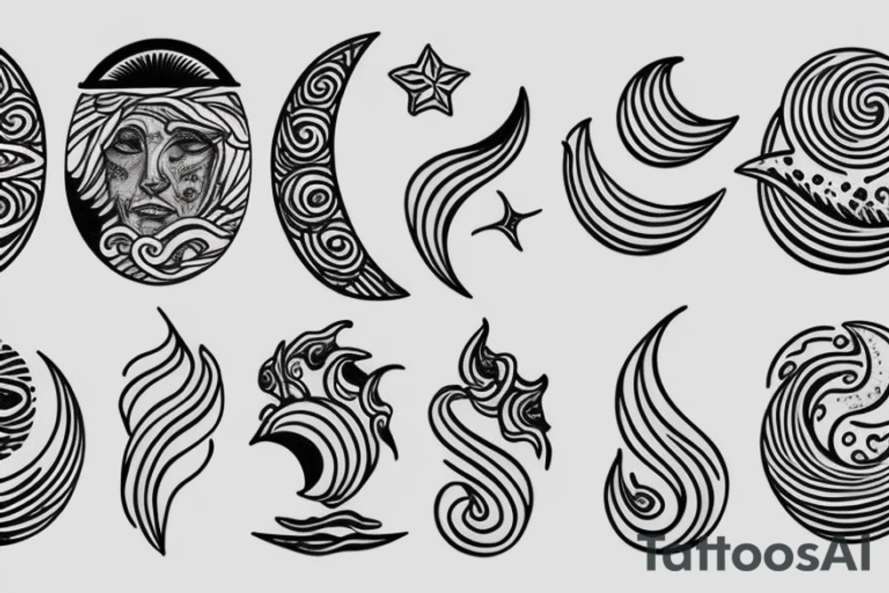 Spiritual moon, sun, waves, earth tattoo idea