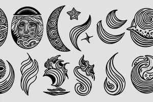 Spiritual moon, sun, waves, earth tattoo idea