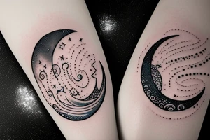 dotwork moon with waves tattoo idea
