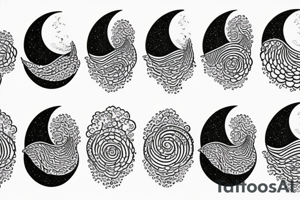 dotwork moon with waves tattoo idea