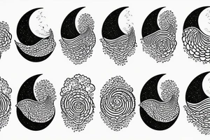 dotwork moon with waves tattoo idea