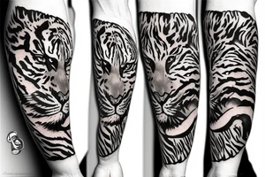 strolling tiger with jungle in background for lower arm cover Japanese style fillings tattoo idea