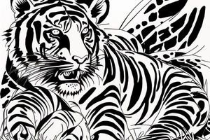 strolling tiger with jungle in background for lower arm cover Japanese style fillings tattoo idea
