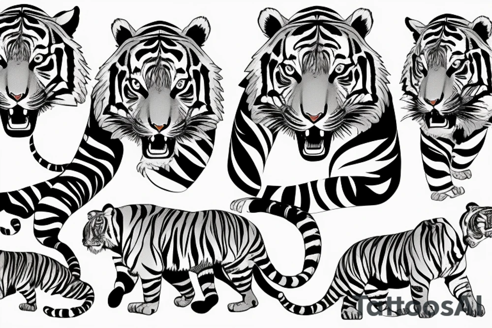 strolling tiger with body with jungle in background for lower arm cover Japanese style fillings tattoo idea