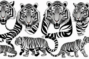 strolling tiger with body with jungle in background for lower arm cover Japanese style fillings tattoo idea