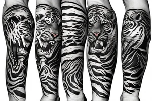 strolling tiger with body with jungle in background for lower arm cover Japanese style fillings tattoo idea