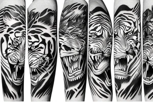 Full body tiger with bamboo jungle in background full cover lower arm  Japanese style fillings tattoo idea