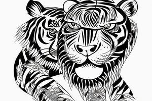 Full body tiger with bamboo jungle in background full cover lower arm  Japanese style fillings tattoo idea