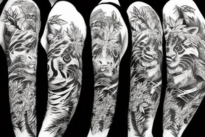 Full body tiger with bamboo jungle in background full cover lower arm  Japanese style fillings tattoo idea