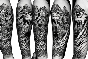 Full body tiger with bamboo jungle in background full cover lower arm  Japanese style fillings tattoo idea