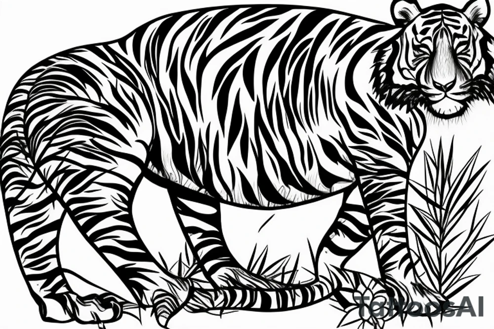 Full body tiger with bamboo jungle in background full cover lower arm  Japanese style fillings tattoo idea
