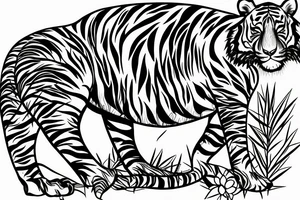 Full body tiger with bamboo jungle in background full cover lower arm  Japanese style fillings tattoo idea