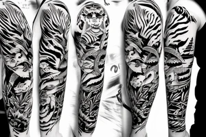 Full body tiger with bamboo in background full cover lower arm  Japanese style fillings tattoo idea