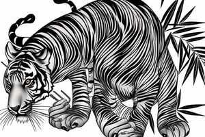 Full body tiger with bamboo in background full cover lower arm  Japanese style fillings tattoo idea