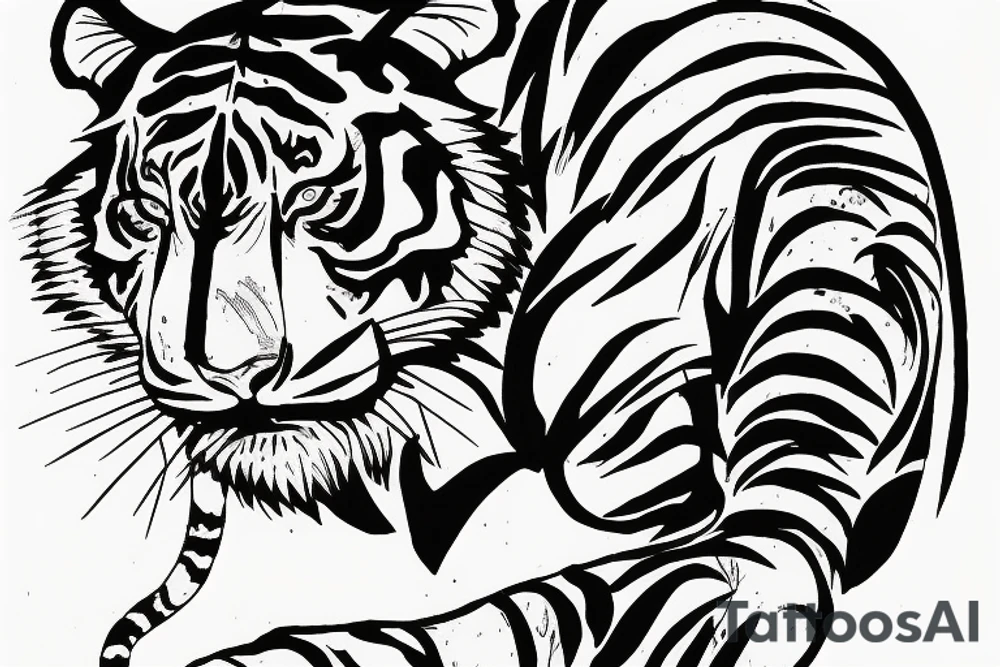 Running tiger with bamboo in background full cover tattoo idea