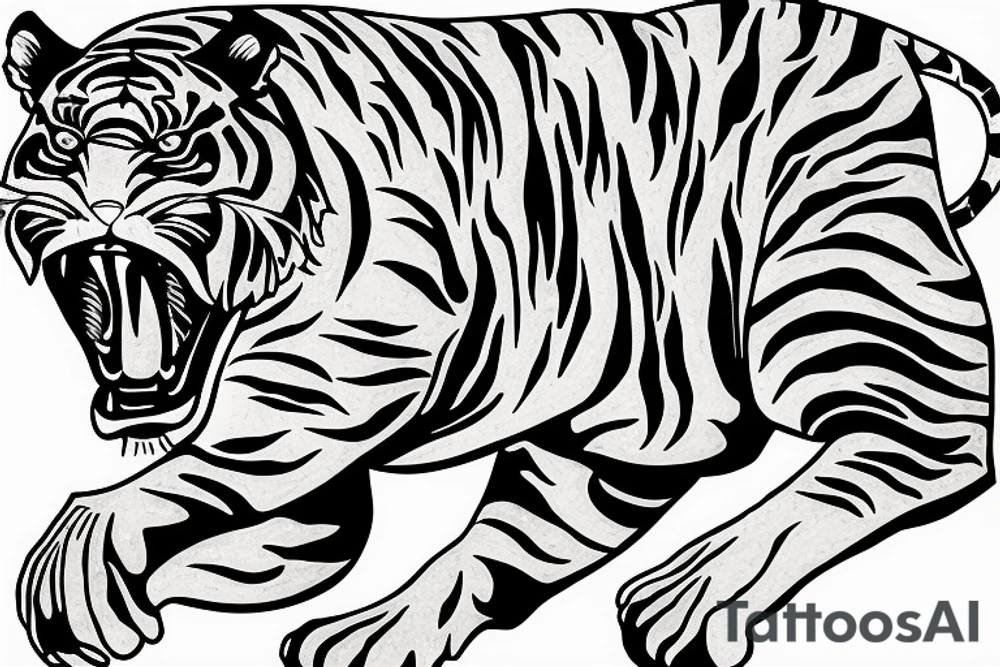 Running tiger with bamboo in background full cover tattoo idea