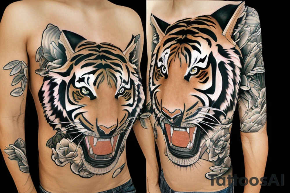 Running tiger with bamboo in background full cover graffiti tattoo idea